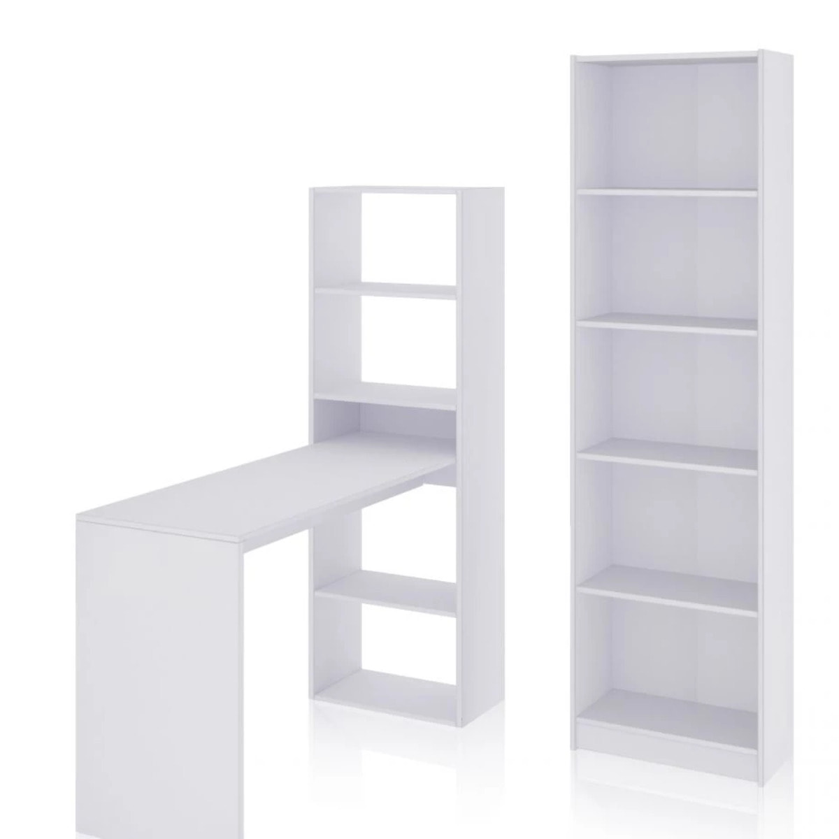 Pack de escritorio y estantería de 5 baldas en blanco artik Cosmic Plus Blanco Artik (Blanco Mate)