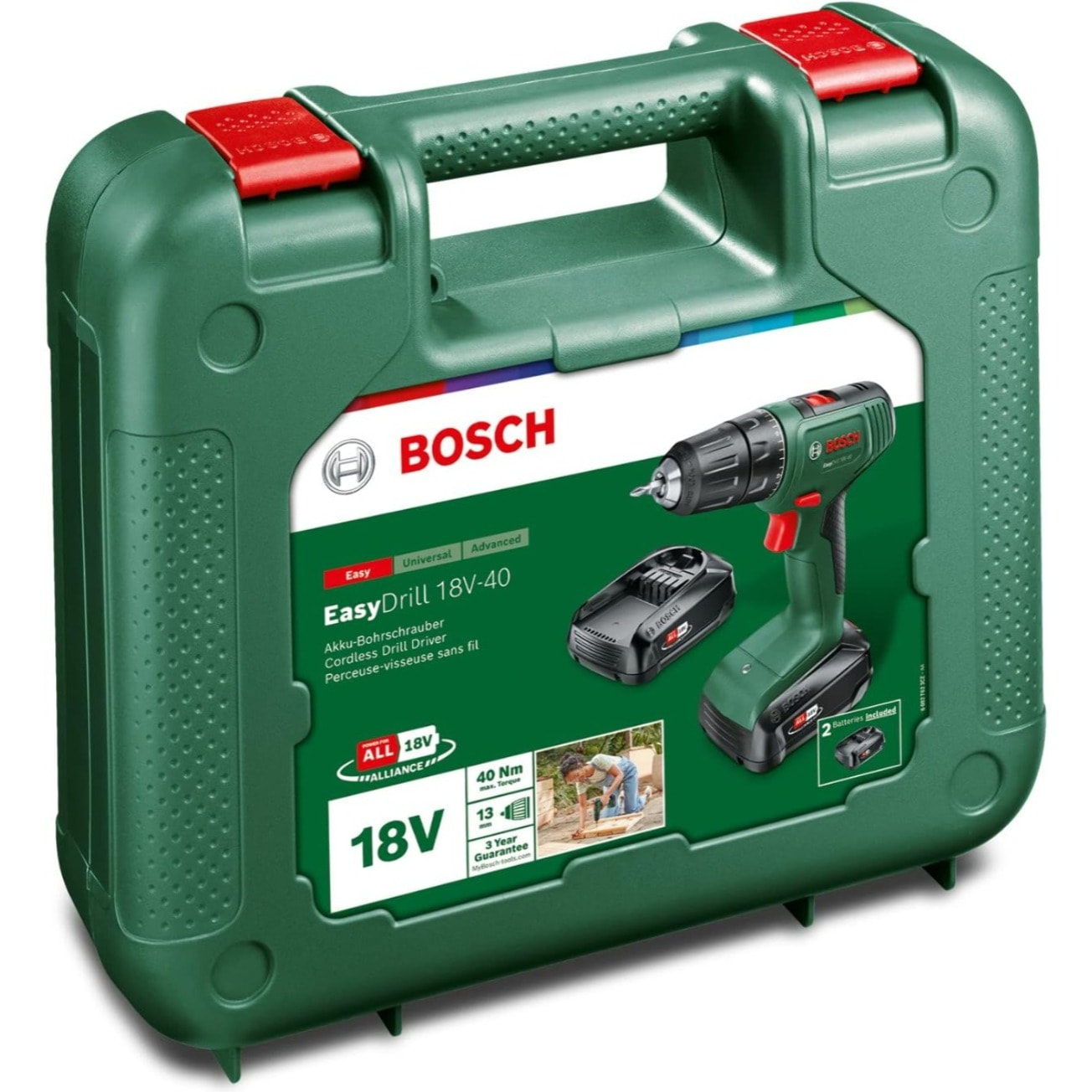 BOSCH Hogar y Jardín Taladro atornillador inalámbrico EasyDrill 18V-40 - 18 V 2 Ah Li-Ion - 06039D8005