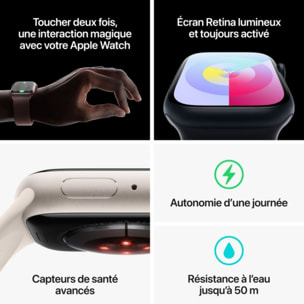 Montre connectée APPLE WATCH Serie 9 Cellular 41mm Acier/Or Argile M/L