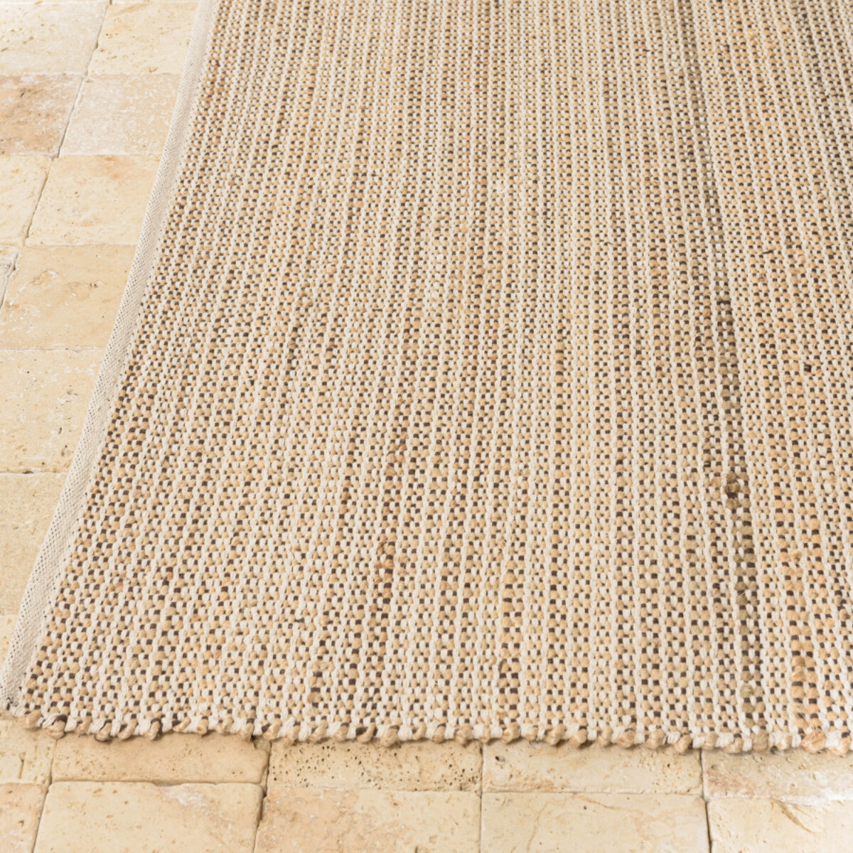 QUENTIN - Tapis rect. 160x230cm jute et coton couleur sable/ivoire/noir