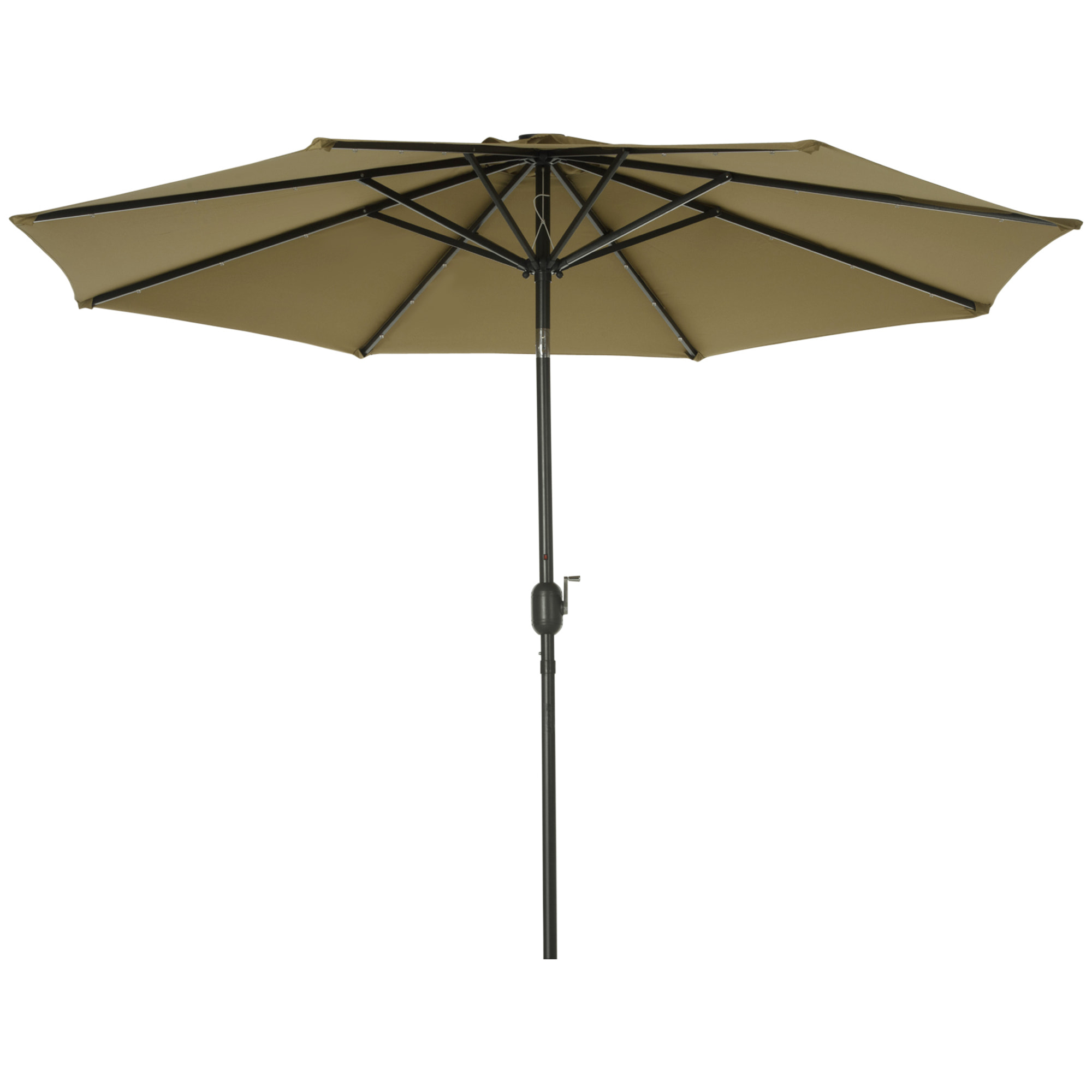 Parasol octogonal inclinable Ø 2,67 x 2,4 m lumineux solaire 24 LED polyester haute densité 180 g/m² kaki