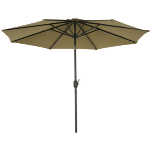 Parasol octogonal inclinable Ø 2,67 x 2,4 m lumineux solaire 24 LED polyester haute densité 180 g/m² kaki