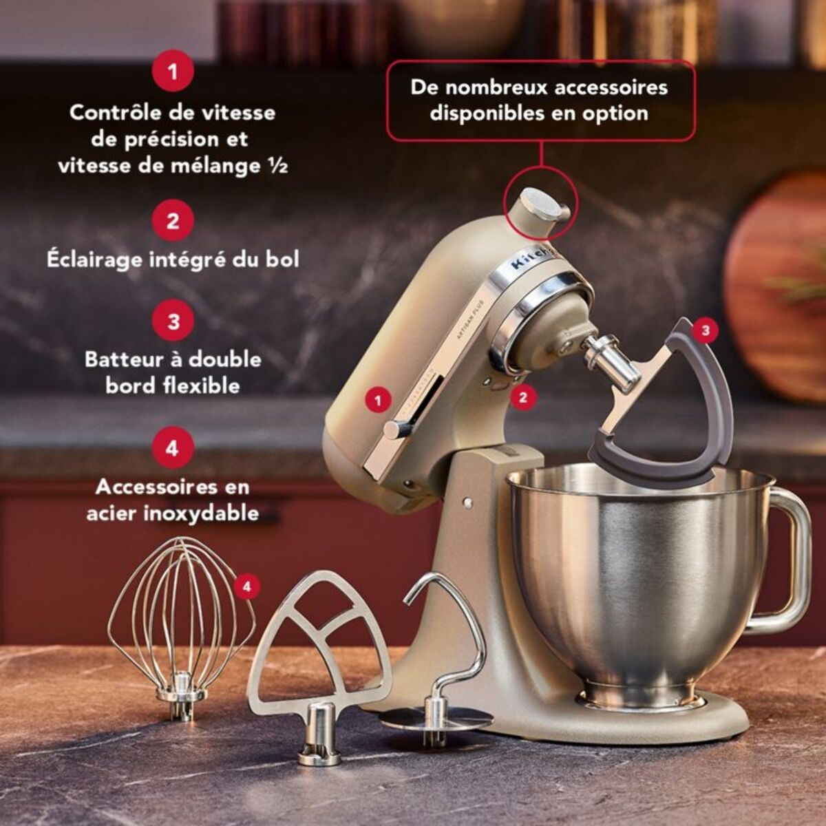 Robot pâtissier KITCHENAID Artisan+Avoine 5KSM50PKVEOC