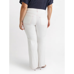 Fiorella Rubino - Pantalón de campana de algodón con pespuntes fucsia - Blanco