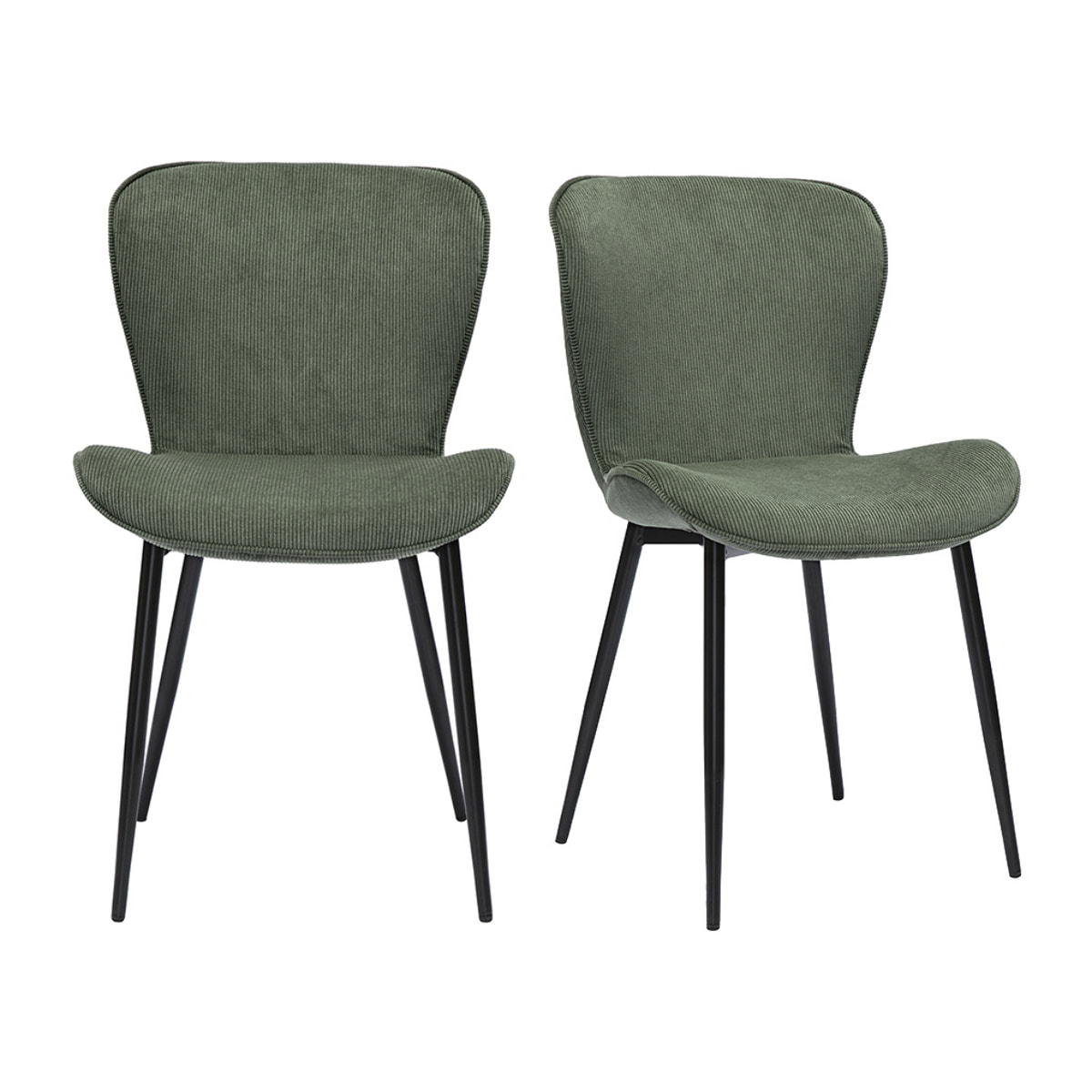 Chaises design en tissu velours côtelé vert kaki et métal noir (lot de 2) ADDICT