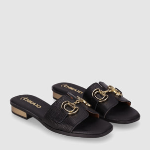Sandalias de Piel - Negro - Tacón: 2 cm