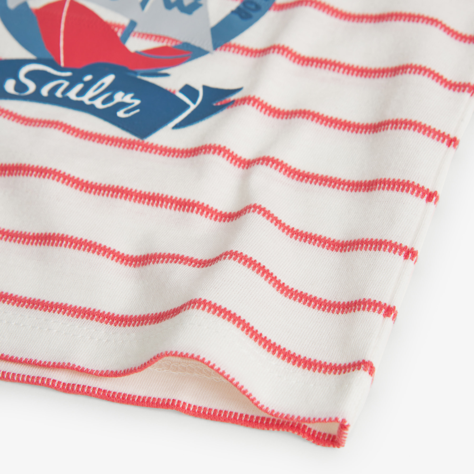 Camiseta niño, algodón, estampado de rayas, coral