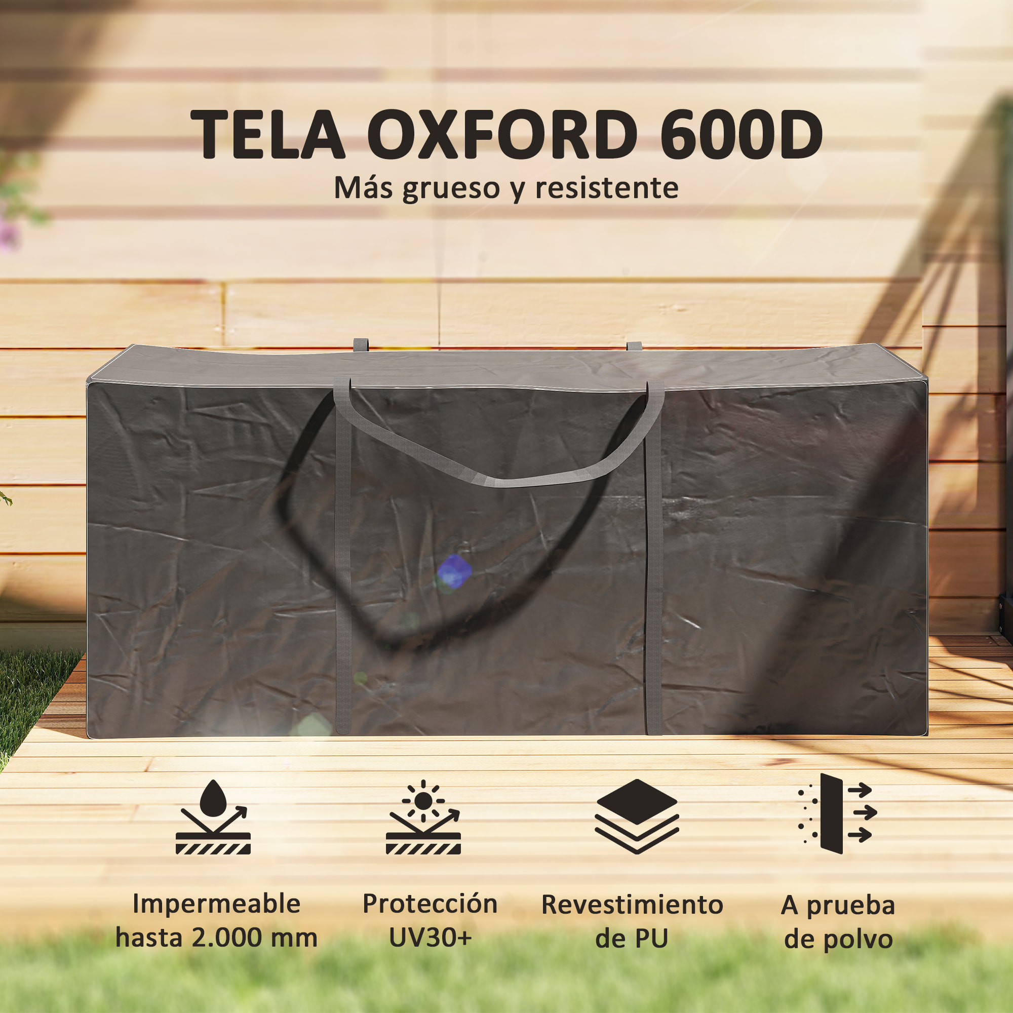 Bolsa de Almacenamiento para Cojines de Jardín Impermeable, Bolsa de Almacenamiento para Árbol de Navidad, Oxford Resistente, con Asas, Funda de Cojines para Exterior, 175x55x75 cm, Negro