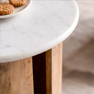 Table d'appoint en marbre et bois de manguier - Léana