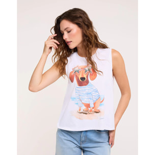 Camiseta Teckel Sin Mangas Blanco - Minusi