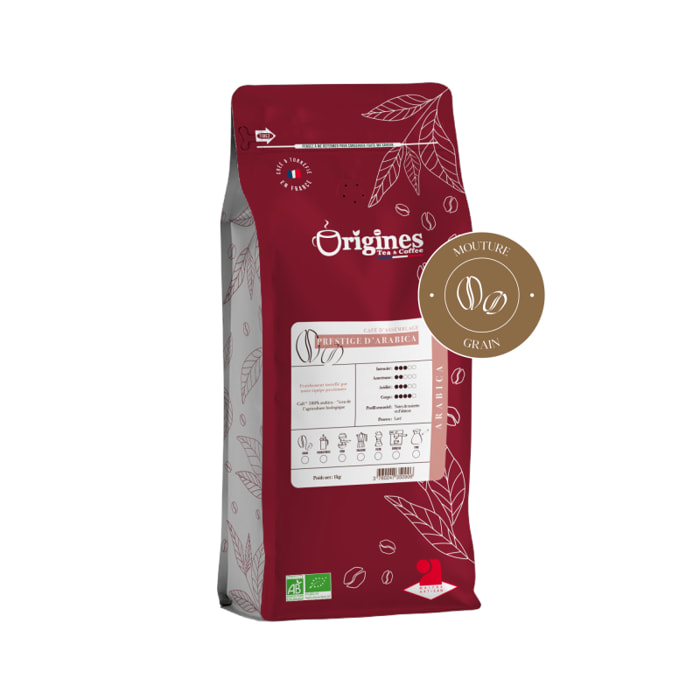 Café Bio Prestige d'Arabica - Blend Pur Arabica - Grain 1 kg