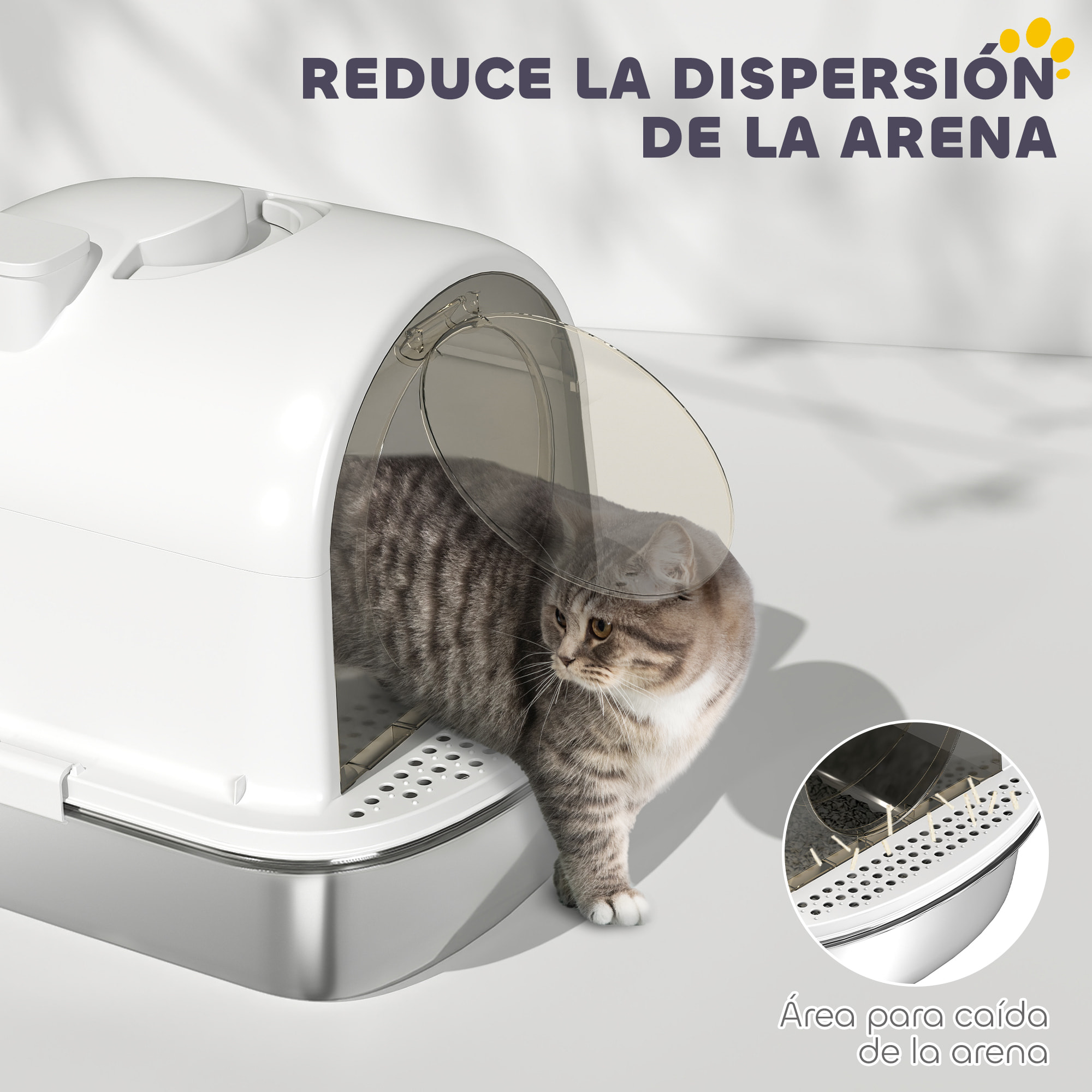 Arenero para Gatos de Acero Inoxidable con Cubierto Caja de Arena para Gatos Arenero con Bolsa Desodorizante Pala Fácil de Limpiar 52,4x41,3x39,9 cm Blanco