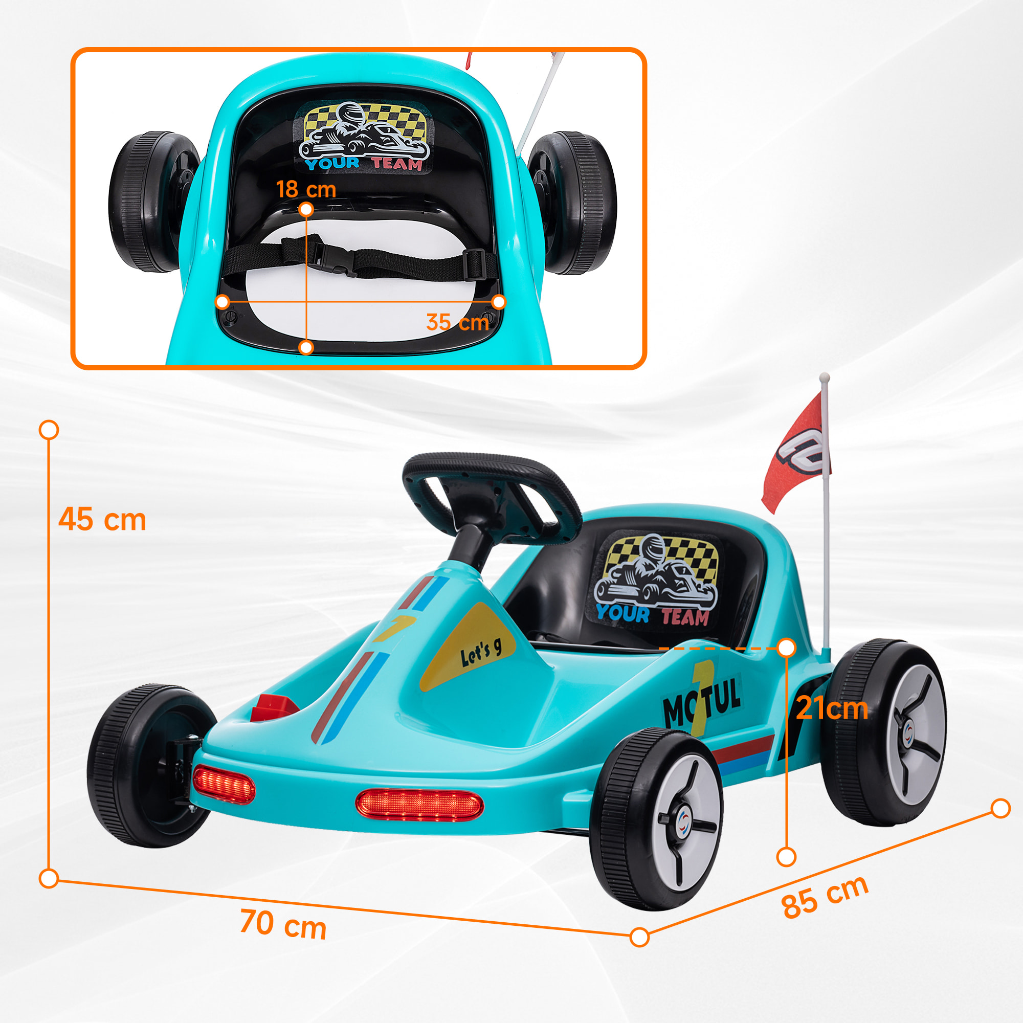 Kart Eléctrico para Niños de +3 Años Kart Eléctrico 6 V con Música Luz Bocina Cinturón de Seguridad Go Kart Carga 50 kg Azul