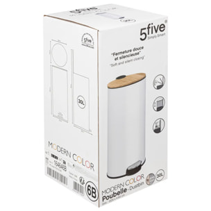 Poubelle couvercle bambou 30L "Modern Color" blanc