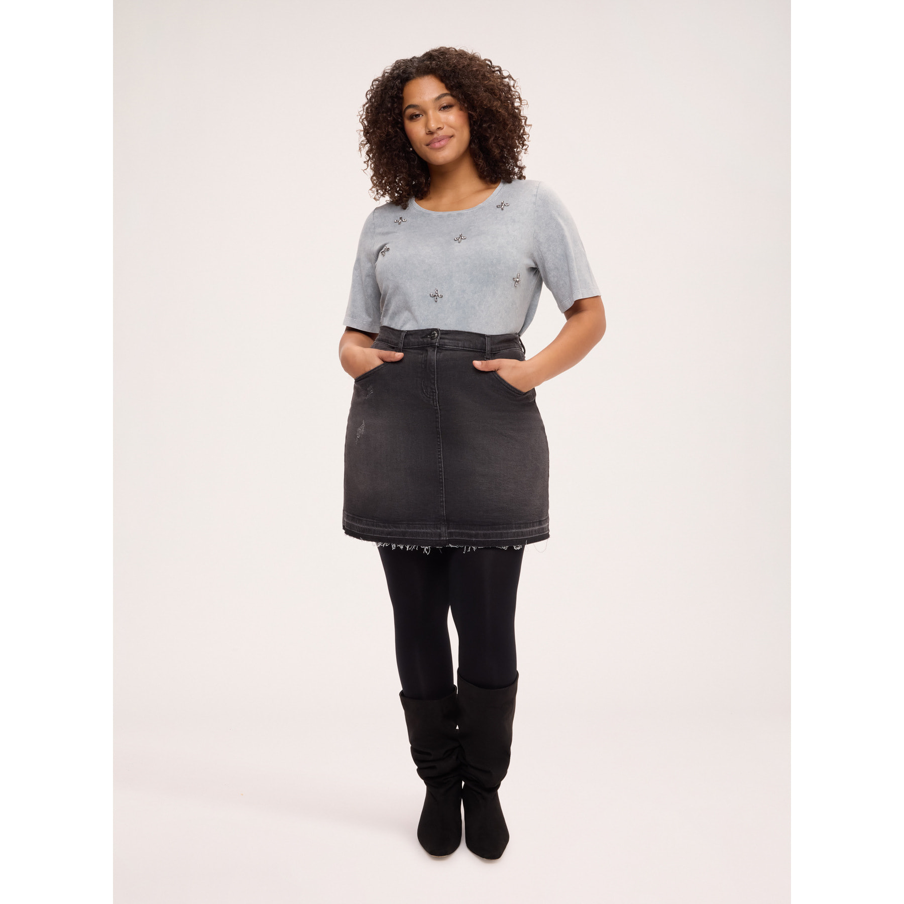 Fiorella Rubino - T-shirt in cotone con applicazioni - Grigio