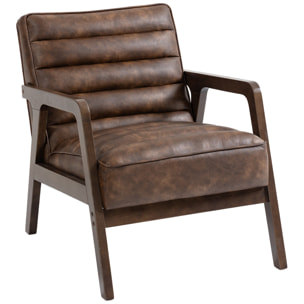 Fauteuil lounge style Chesterfield matelassé bois synthétique effet vieilli marron