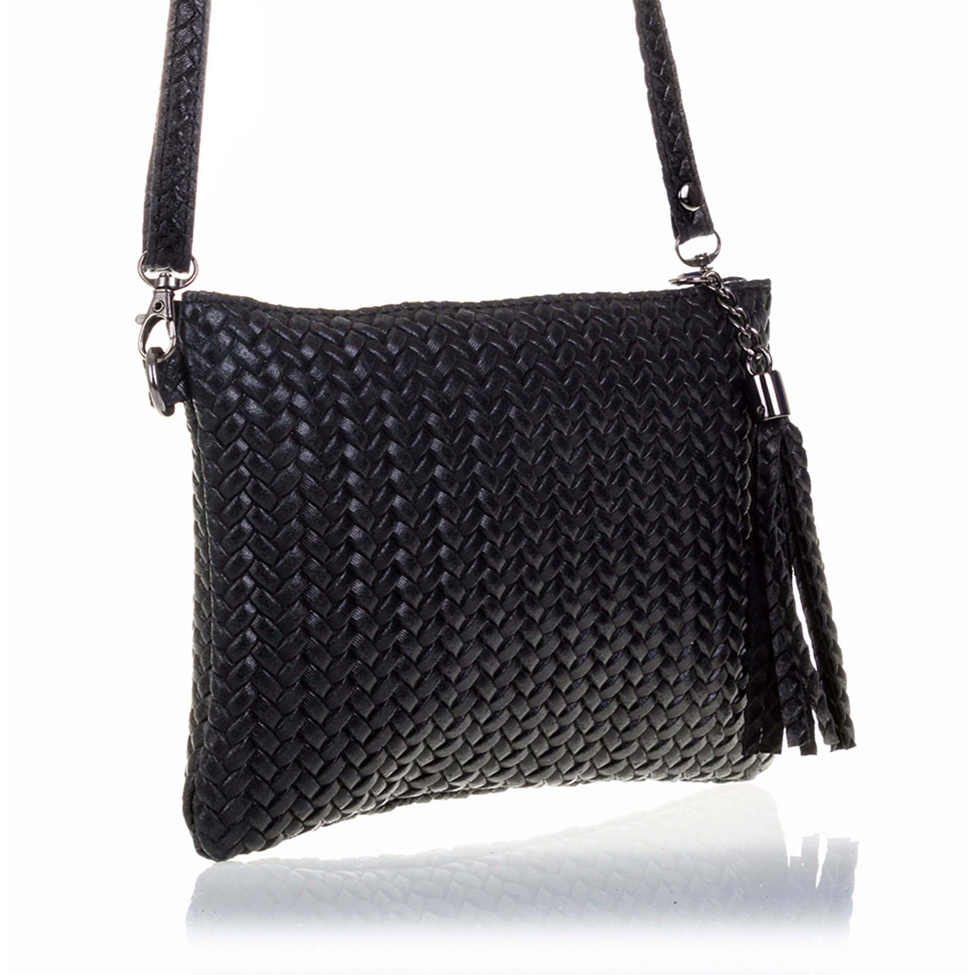 FIRENZE ARTEGIANI Borsa a Spalla da Donna Oleggio. Vera Pelle Scamosciata Incisa Spina di Pesce Made in Italy 23x4x15 Cm. Colore nero
