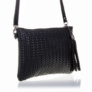 FIRENZE ARTEGIANI Borsa a Spalla da Donna Oleggio. Vera Pelle Scamosciata Incisa Spina di Pesce Made in Italy 23x4x15 Cm. Colore nero