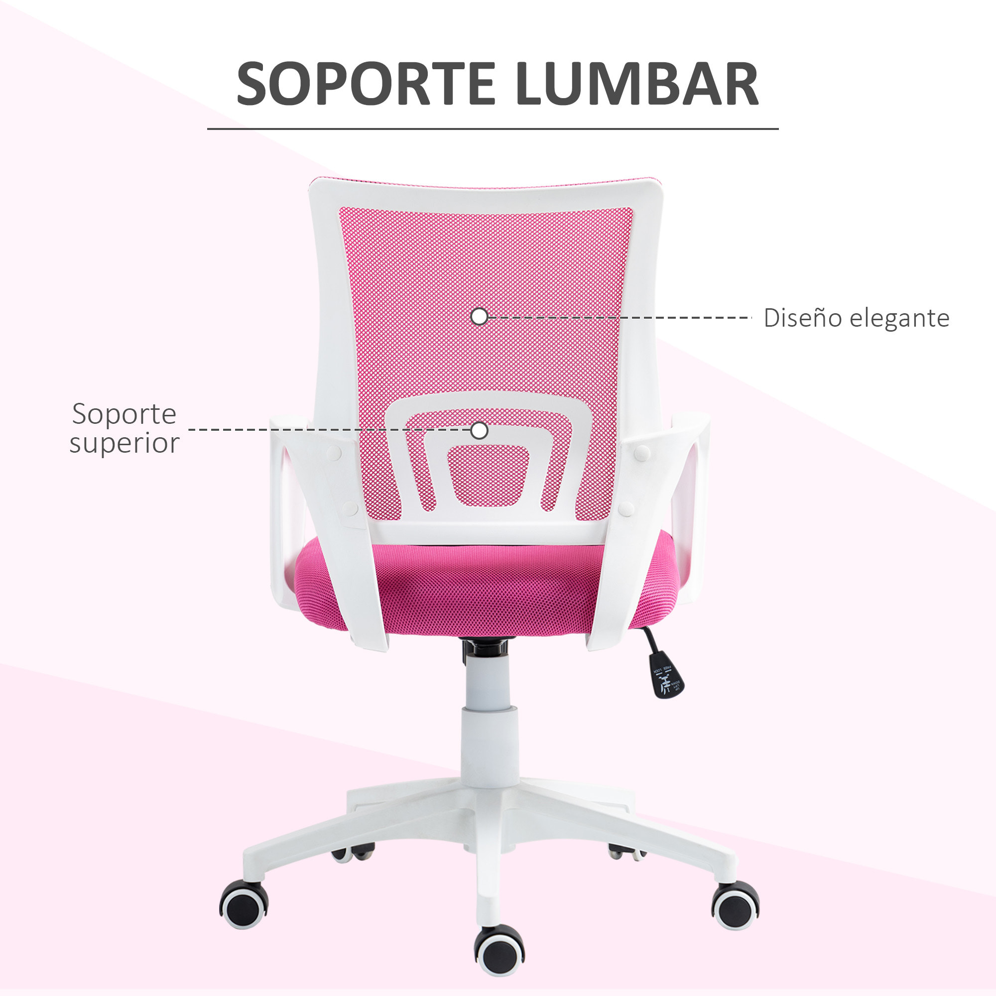 Silla de Oficina de Malla Silla de Escritorio Giratoria con Altura Ajustable Función de Basculante Soporte Lumbar y Reposabrazos Silla para Estudio Carga 120 kg Rosa