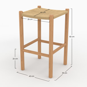 Tabouret pour îlot central Kaïa 65 cm en teck et rotin