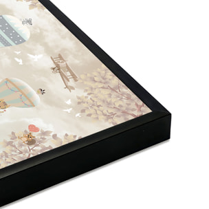 Affiche encadrée animaux montgolfière douce Affiche + cadre en métal - Noir