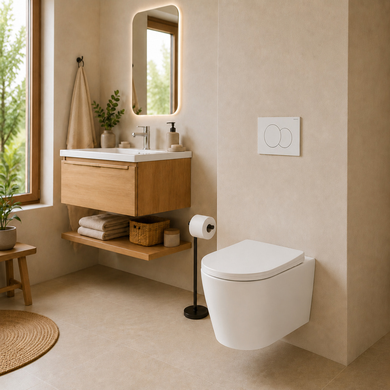 Pack WC suspendu complet avec bâti-support Geberit Duofix, cuvette Ceramia Vortex, abattant SoftClose et plaque blanche