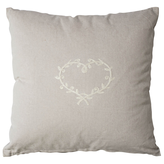 Coussin déhoussable au cœur brodé - Naturel