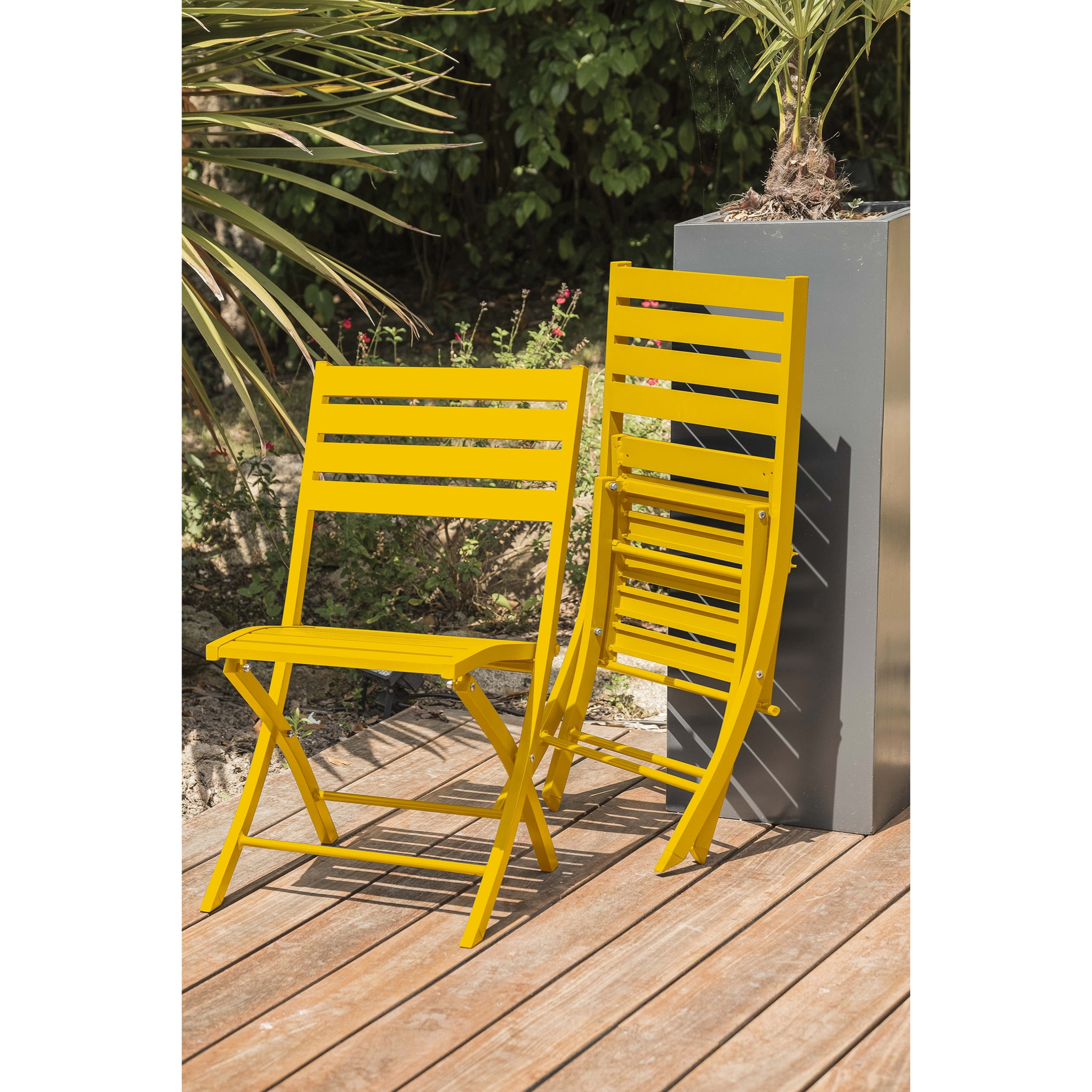 MARIUS - Chaise de jardin pliante en aluminium moutarde