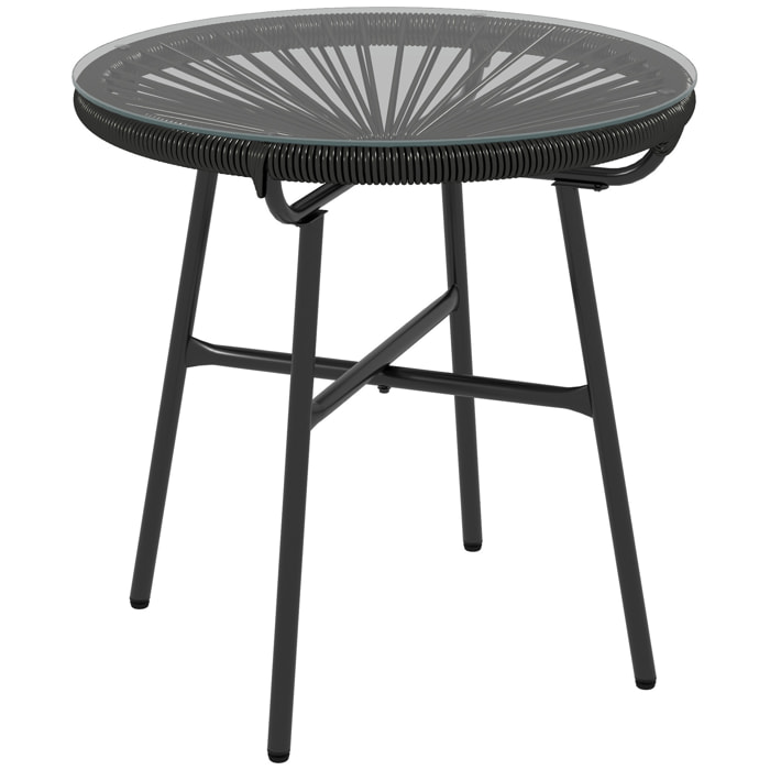 Mesa de Jardín de Ratán Sintético Mesa de Centro Redonda para Exteriores con Tablero de Vidrio Templado y Patas de Metal para Patio Balcón Ø50x50 cm Negro