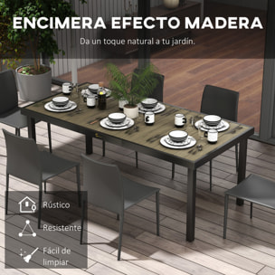 Mesa de Comedor Exterior de Aluminio Mesa de Jardín Exterior para 8 Personas con Encimera de Listones para Terraza Balcón 190x90x74 cm Natural y Negro