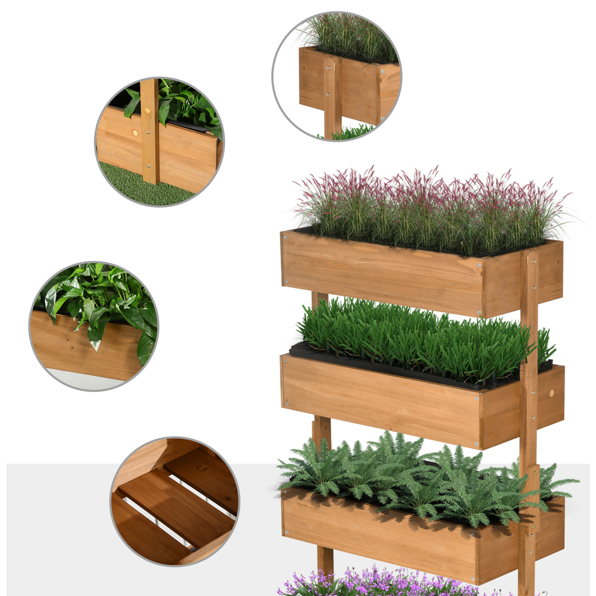 Jardinera de Madera de 4 Niveles, Jardinera Exterior Elevada con Orificios de Drenaje y Tela no Tejida, Macetero para Cultivos, Plantas, Flores, para Terraza, Jardín, 80x45x142 cm, Naranja