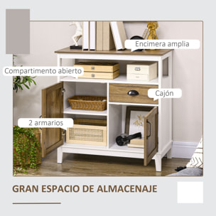 Aparador de Salón Armario Almacenaje de Madera con 2 Puertas Cajón y Estante Ajustable para Comedor Cocina Dormitorio 76,6x35x81,5 cm Blanco y Marrón