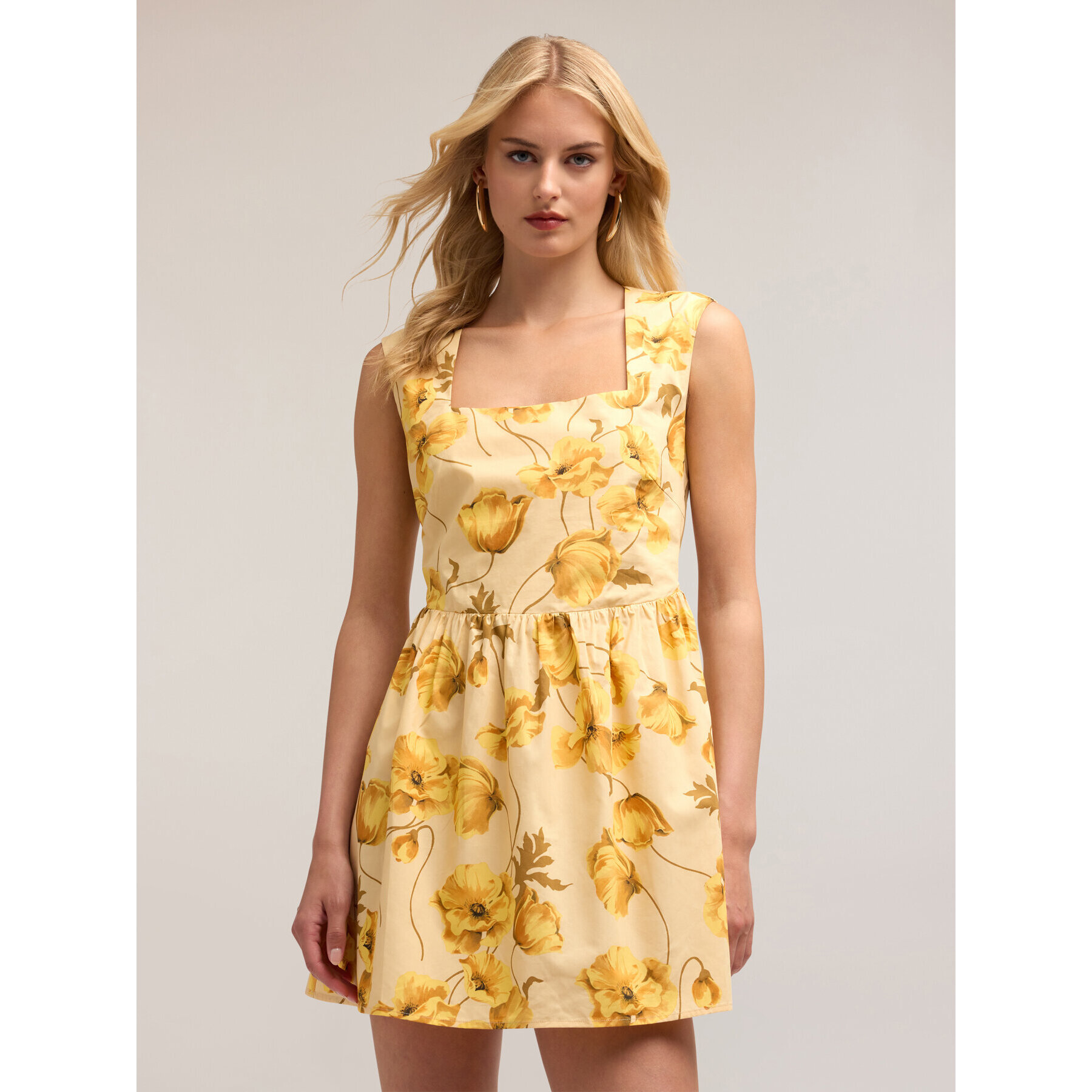 Motivi - Mini dress in popeline fantasia floreale - Giallo