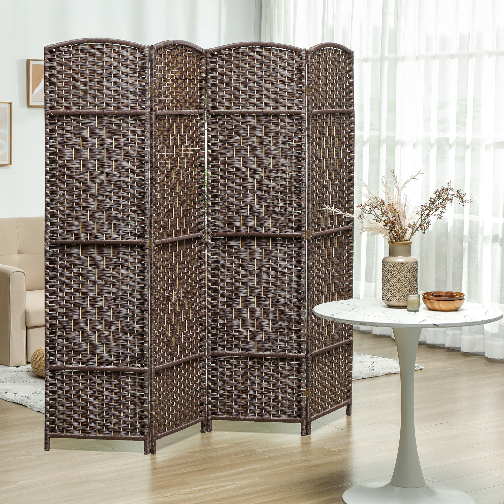 Paravent intérieur en bois 4 panneaux 180 x 180 cm séparateur de pièce pliable bois marron