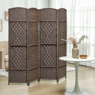 Paravent intérieur en bois 4 panneaux 180 x 180 cm séparateur de pièce pliable bois marron