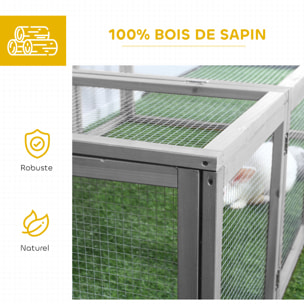 Clapier cage à lapins extérieur intérieur 2 portes supérieures 181L x 100l x 48H cm bois pin gris
