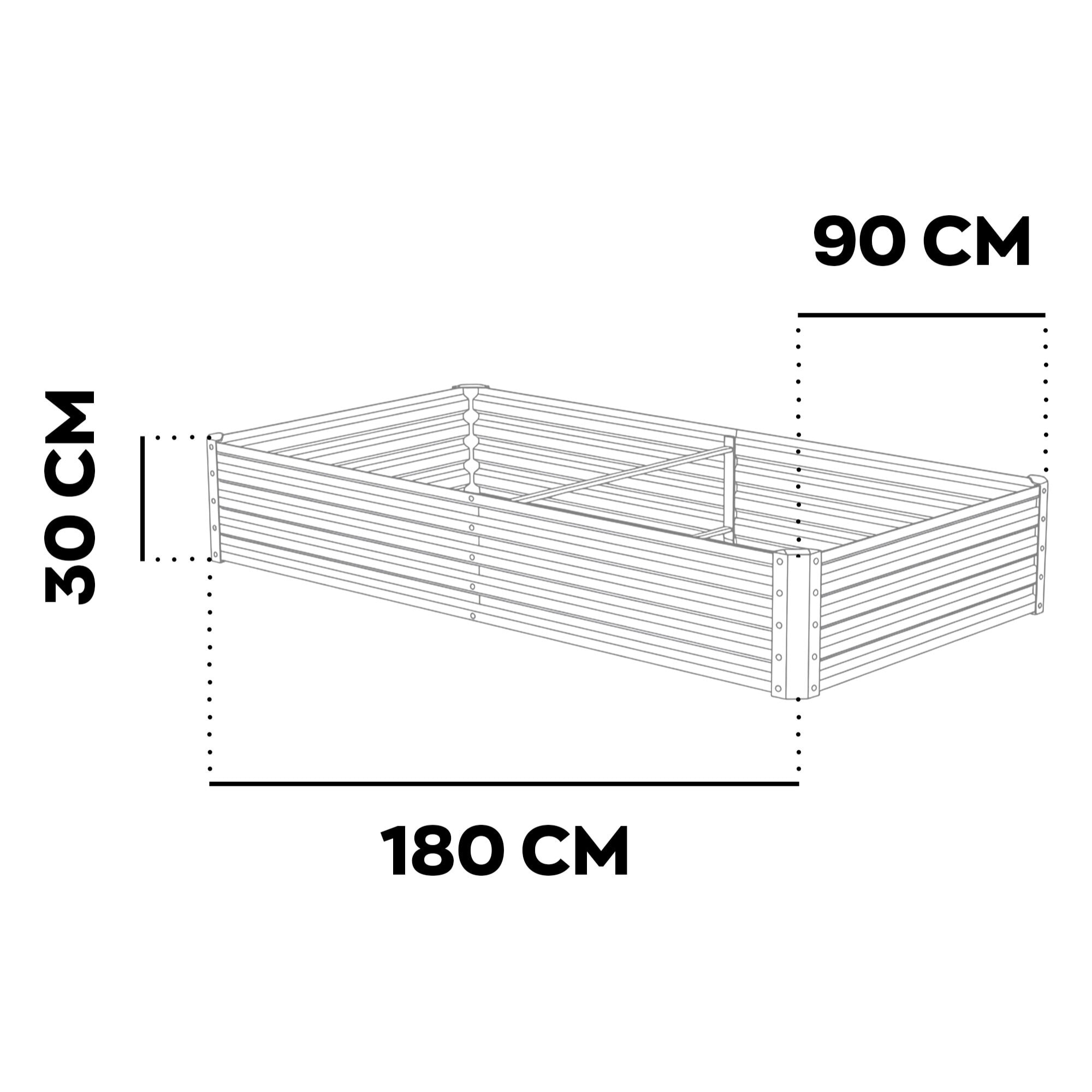 Hatake - Letto per Orto rialzato Rettangolare da Esterno 180x90x30 cm in Acciaio Inox Nero