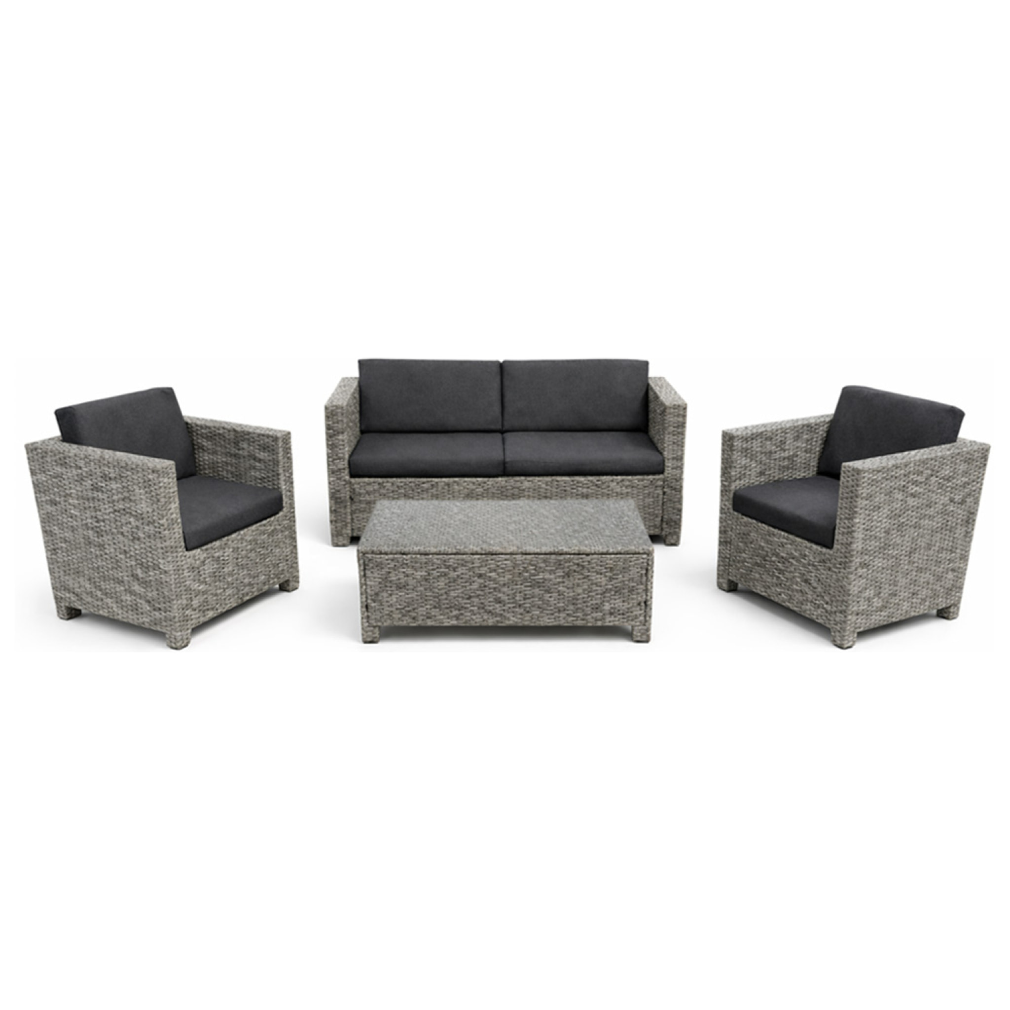 PALMANOVA Salon de jardin 4 places en résine tressée gris et noir