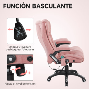 Silla de Oficina con Masaje de 6 Puntos Silla de Escritorio Giratoria con Función Basculante con Calefacción Altura Ajustable Respaldo Reclinable y Mando a Distancia 65x71x110-120 cm Rosa