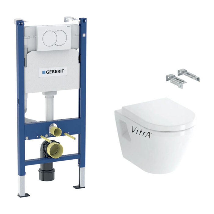 Pack WC Bati-support Geberit Duofix + WC suspendu Vitra Integra + Abattant en Duroplast + Plaque blanche