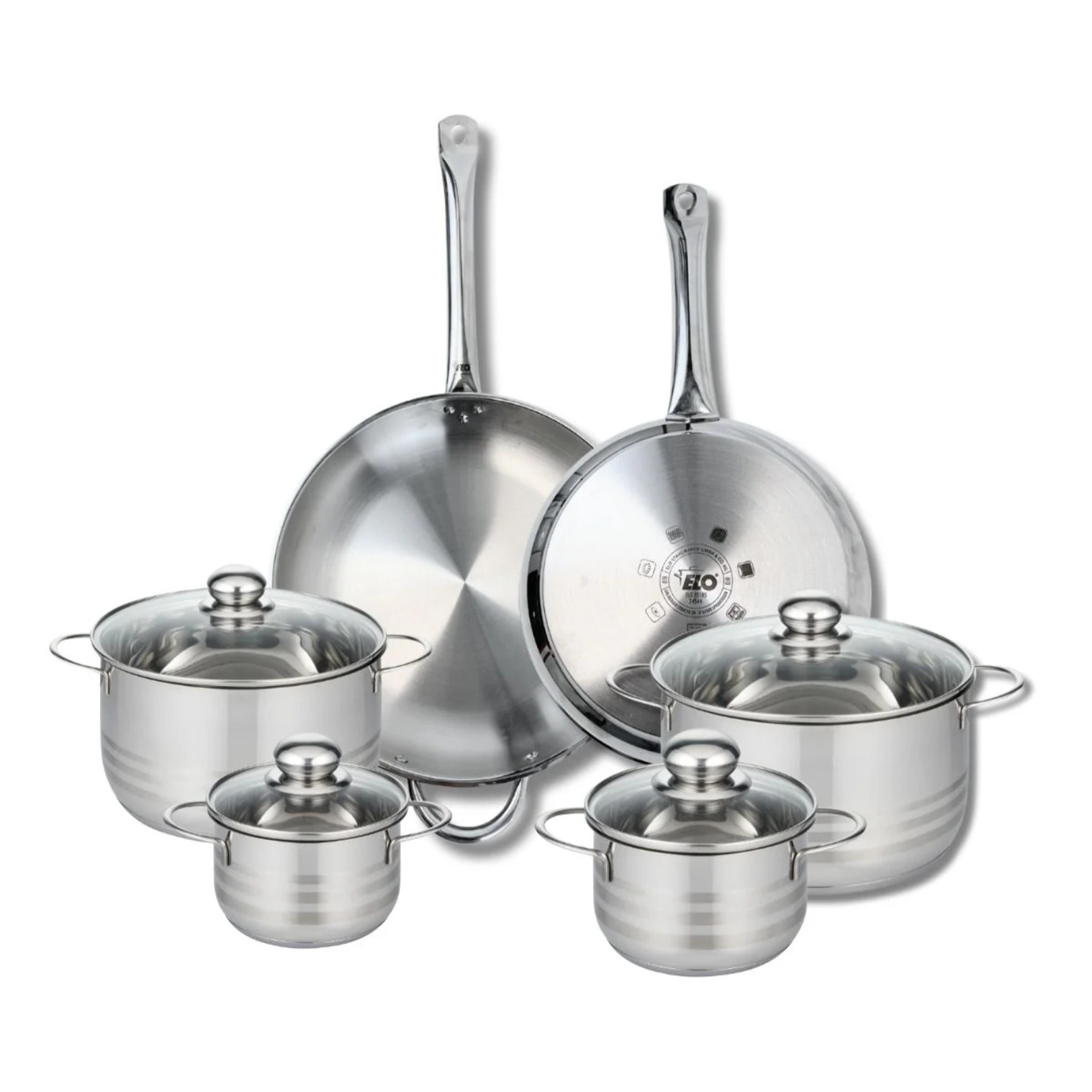 Ensemble de 2 Poêles de cuisson 28 et 32 cm et 4 faitouts 14, 16, 20 et 24 cm Elo Profi Brillant