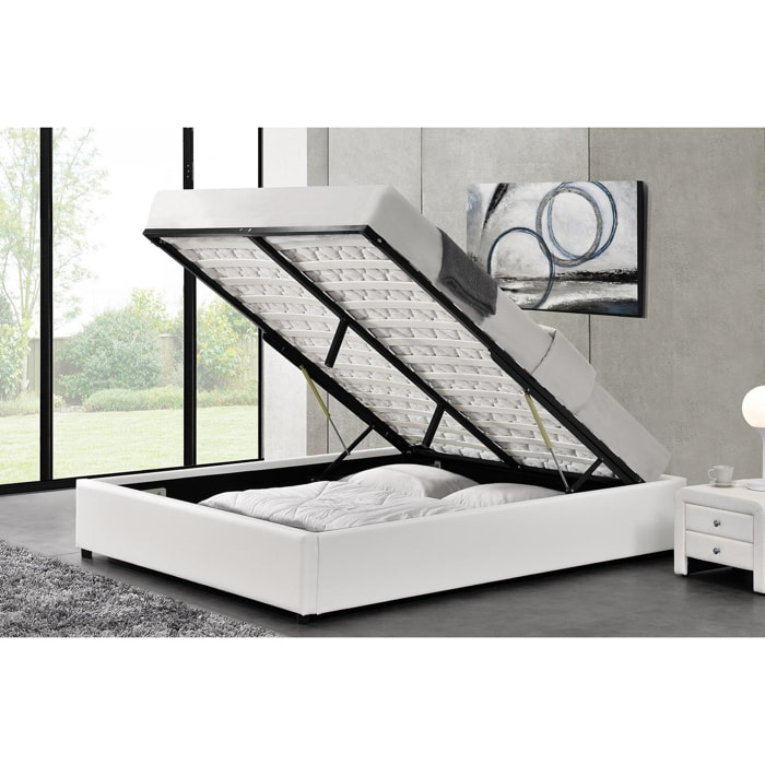 Structure de lit avec coffre 140 x 190 cm blanc SALAMANQUE