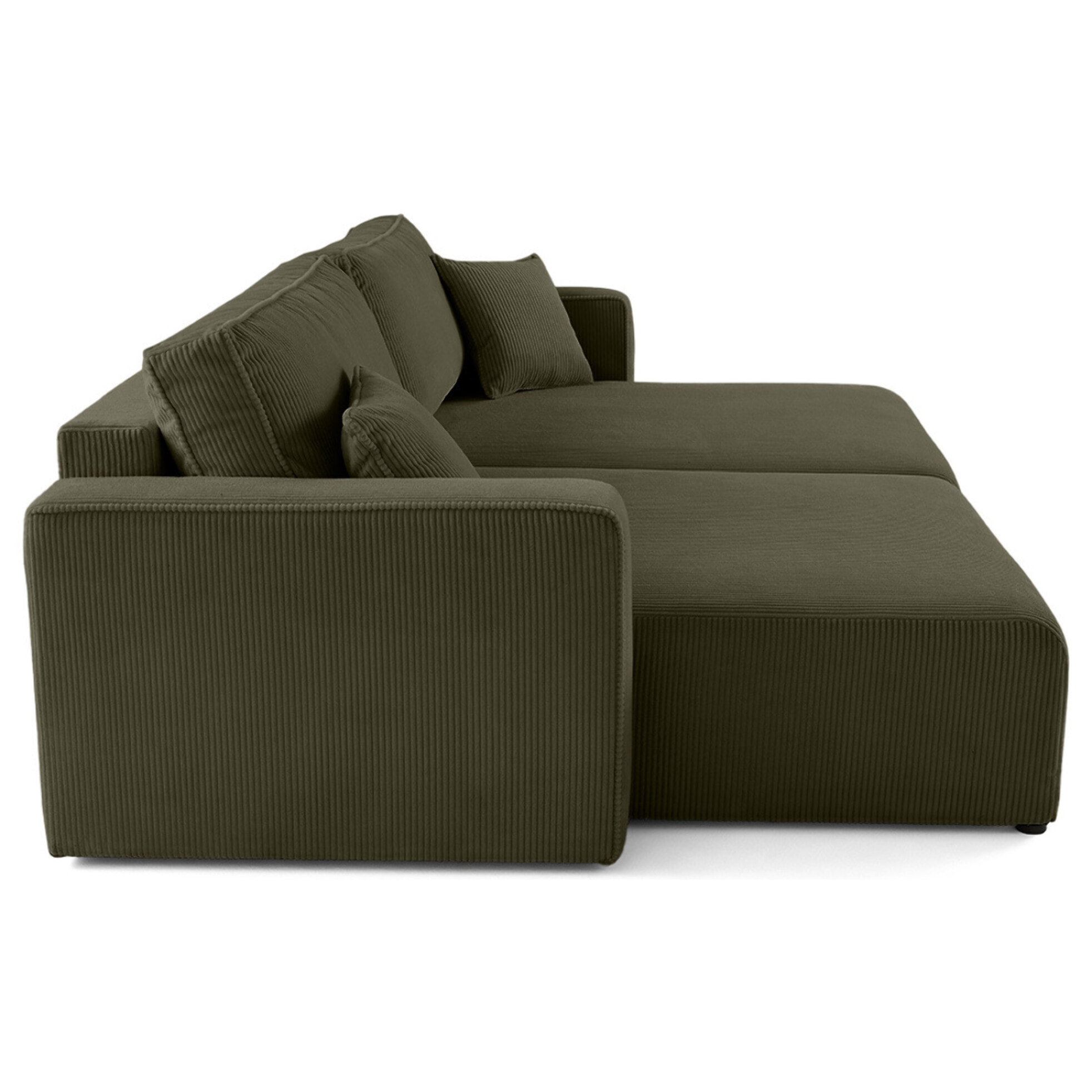 Topaze - Canapé droit 4 places avec double méridienne - assise profonde - en velours côtelé - Vert Kaki