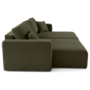 Topaze - Canapé droit 4 places avec double méridienne - assise profonde - en velours côtelé - Vert Kaki