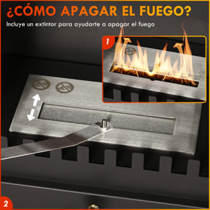 Chimenea de Bioetanol Estufa de Bioetanol de Pie con Tanque de 1,2 L Apagallamas de Acero Inoxidable Tiempo de Combustión 3H para Interiores 20-25 m² 45x28x54 cm Negro