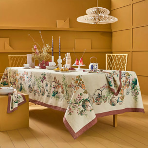 Nappe lin & coton lavé 190 g/m² imprimé vert orange Theieres rouille