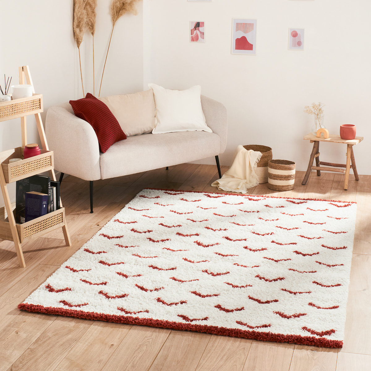 Terra - tapis shaggy de salon en laine artificielle terracotta