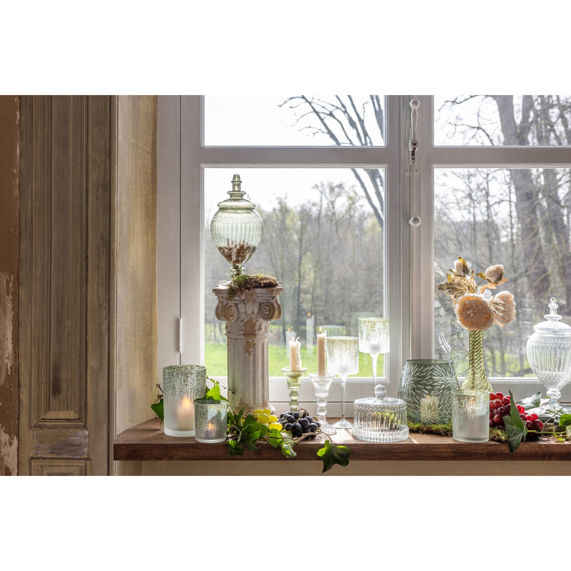 J-Line photophore sur base - verre - vert foncé/transparent - small