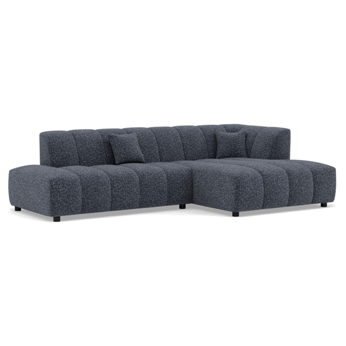 Curtis - canapé d'angle droit 4 places sans accoudoir en tissu texturé - Bleu