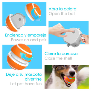 DAM Bola rebotadora. Juguete interactivo inteligente para perros y mascotas. Luz activada por movimiento. 8x8x8 Cm. Color: Naranja
